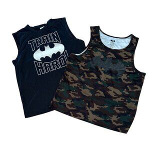 Batman Shirt Lot Mens XL Sleeveless Tank Top Camo & Black Train Hard Gym Work Ou